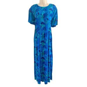 Coldwater Creek Blue Floral Pintucked Maxi Dress Size 20W 2X Plus *Needs repair*
